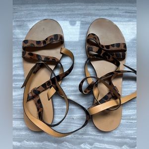 Sézane Calf Hair leopard print wrap ankle Sandles size 39